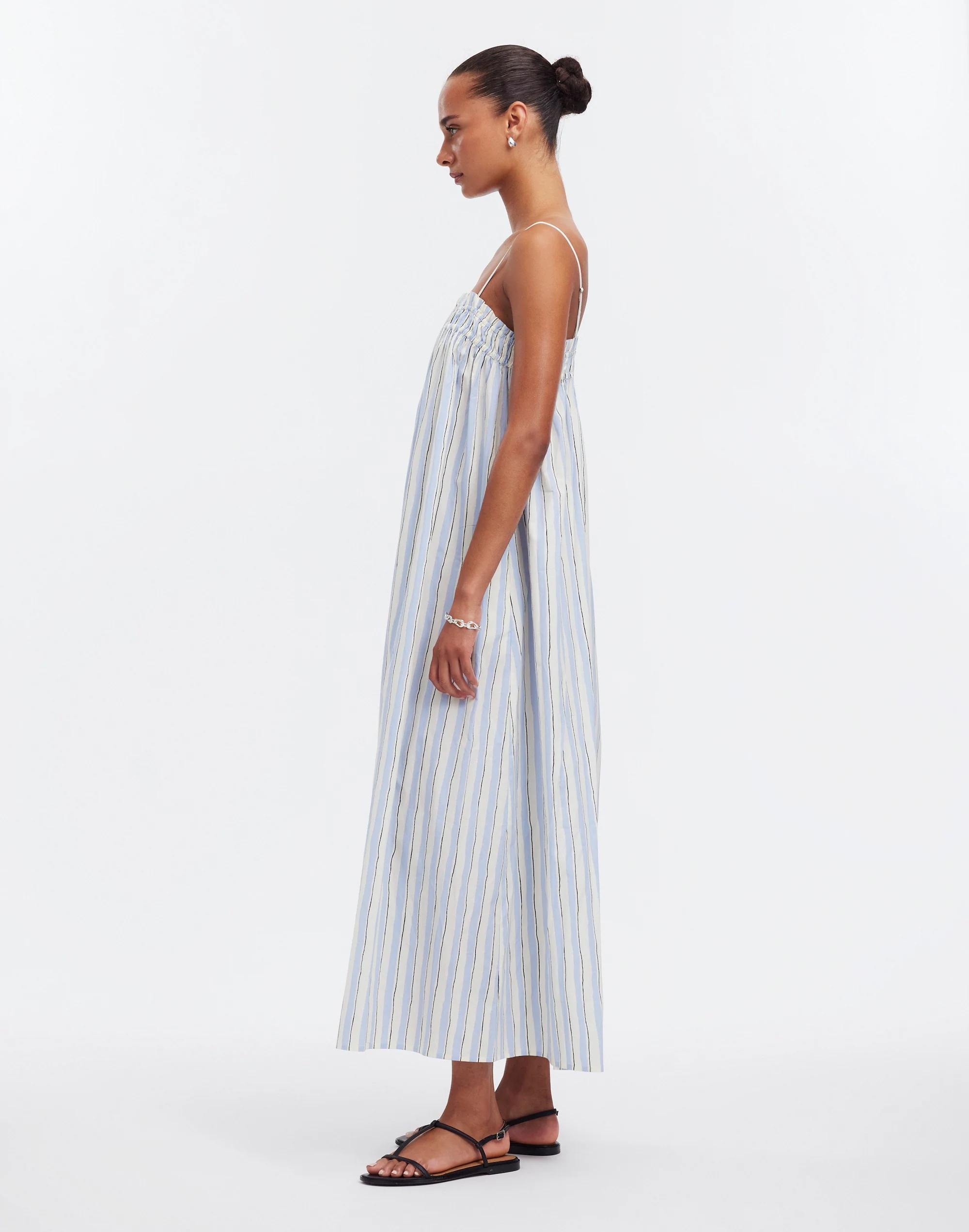 Ruffle A-Line Midi Dress in Stripe Poplin Product Image