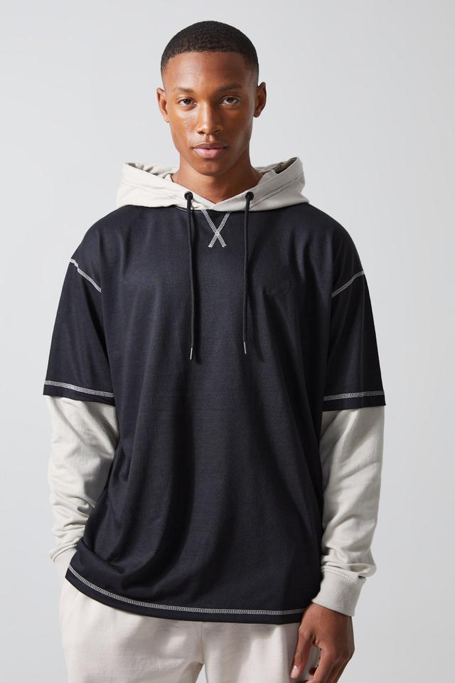 Active Heavy Loopback Faux-Layer Oversized Hoodie | boohooMAN USA Product Image