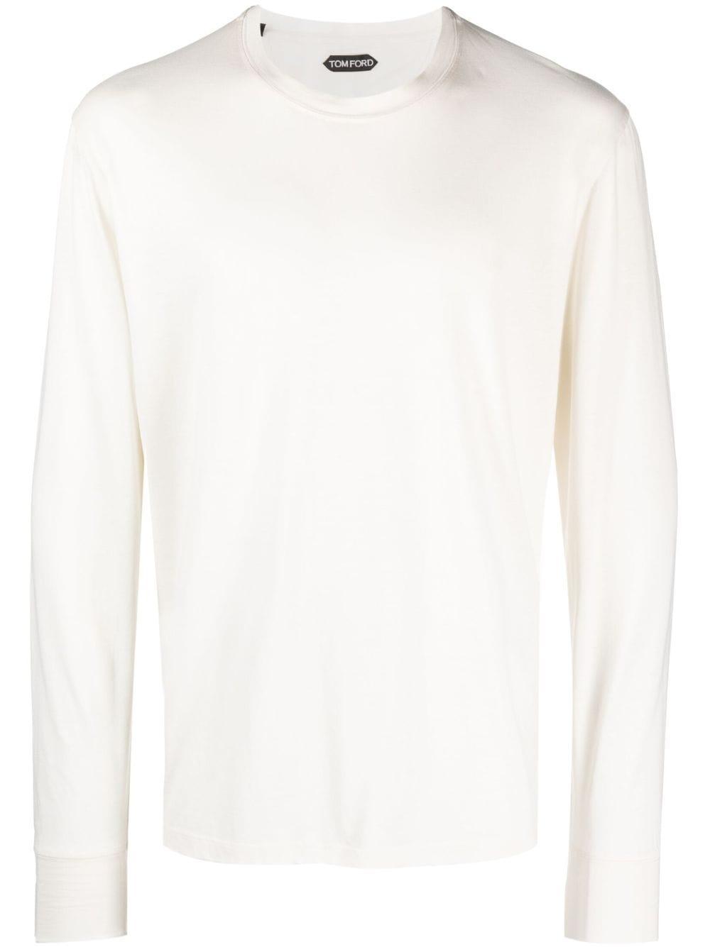 White Crewneck Long Sleeve T-shirt Product Image