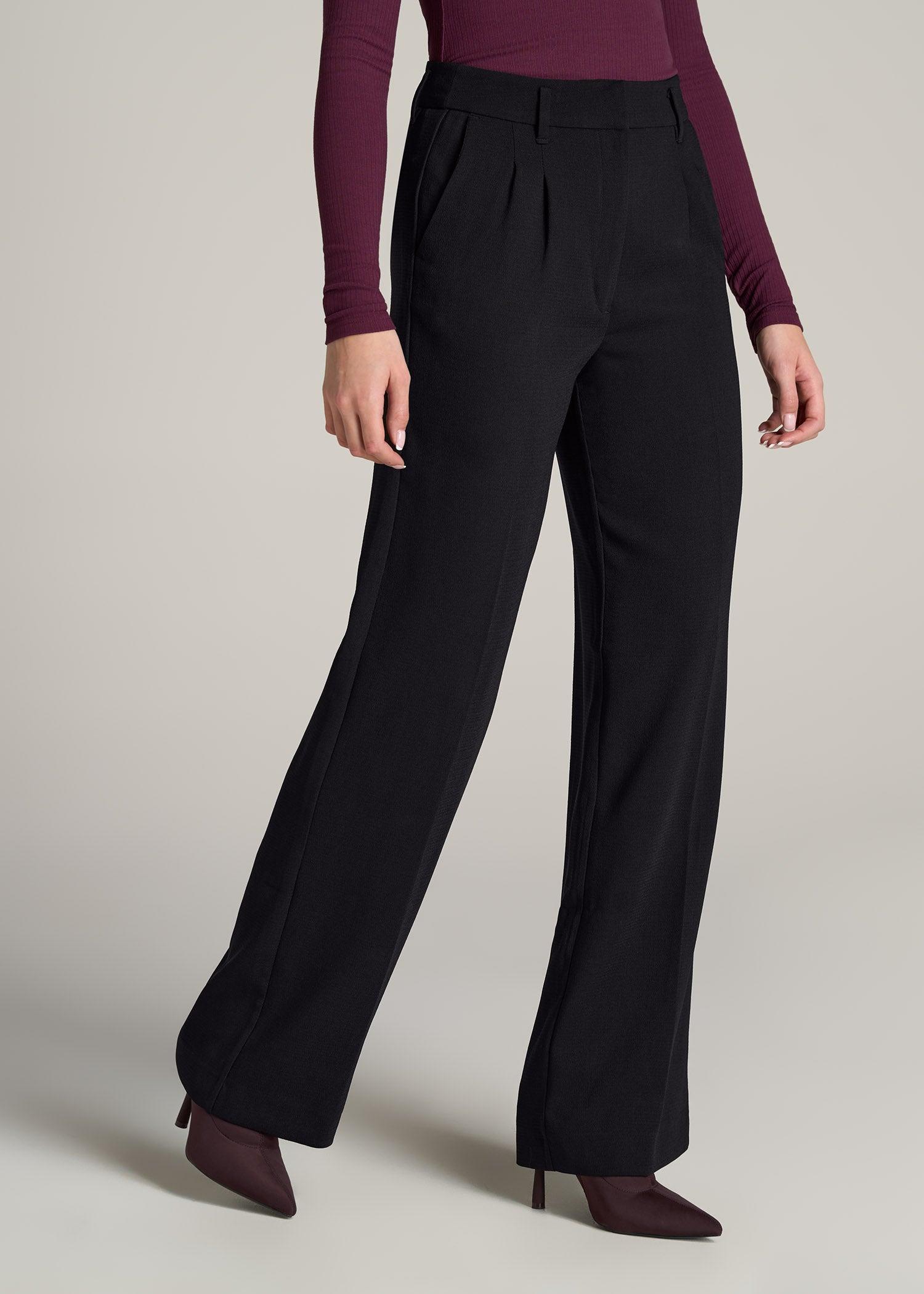 Pleated WIDE Leg Dress Pants for Tall Women in Black Product Image