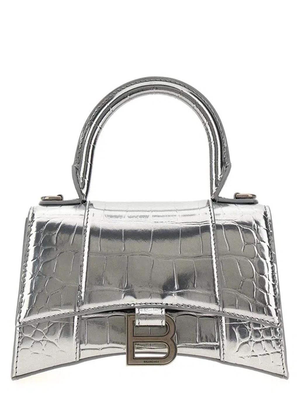 BALENCIAGA Xs Hourglass Top Handle Bag In Silver Product Image