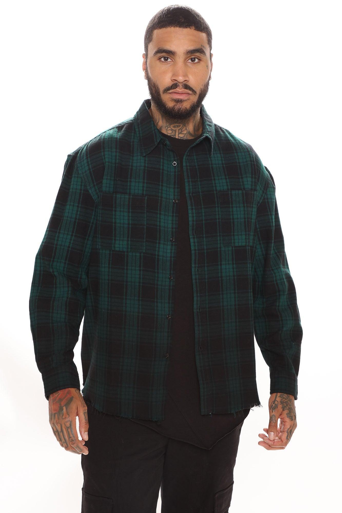 Sunset Dip Dye Flannel Shirt - Green/Black Product Image