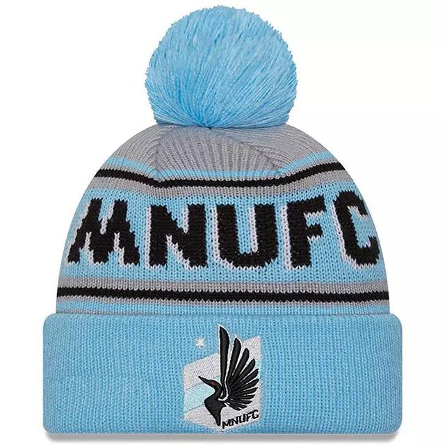 Mens New Era Light Blue Minnesota United FC Evergreen Cuffed Knit Hat with Pom Product Image