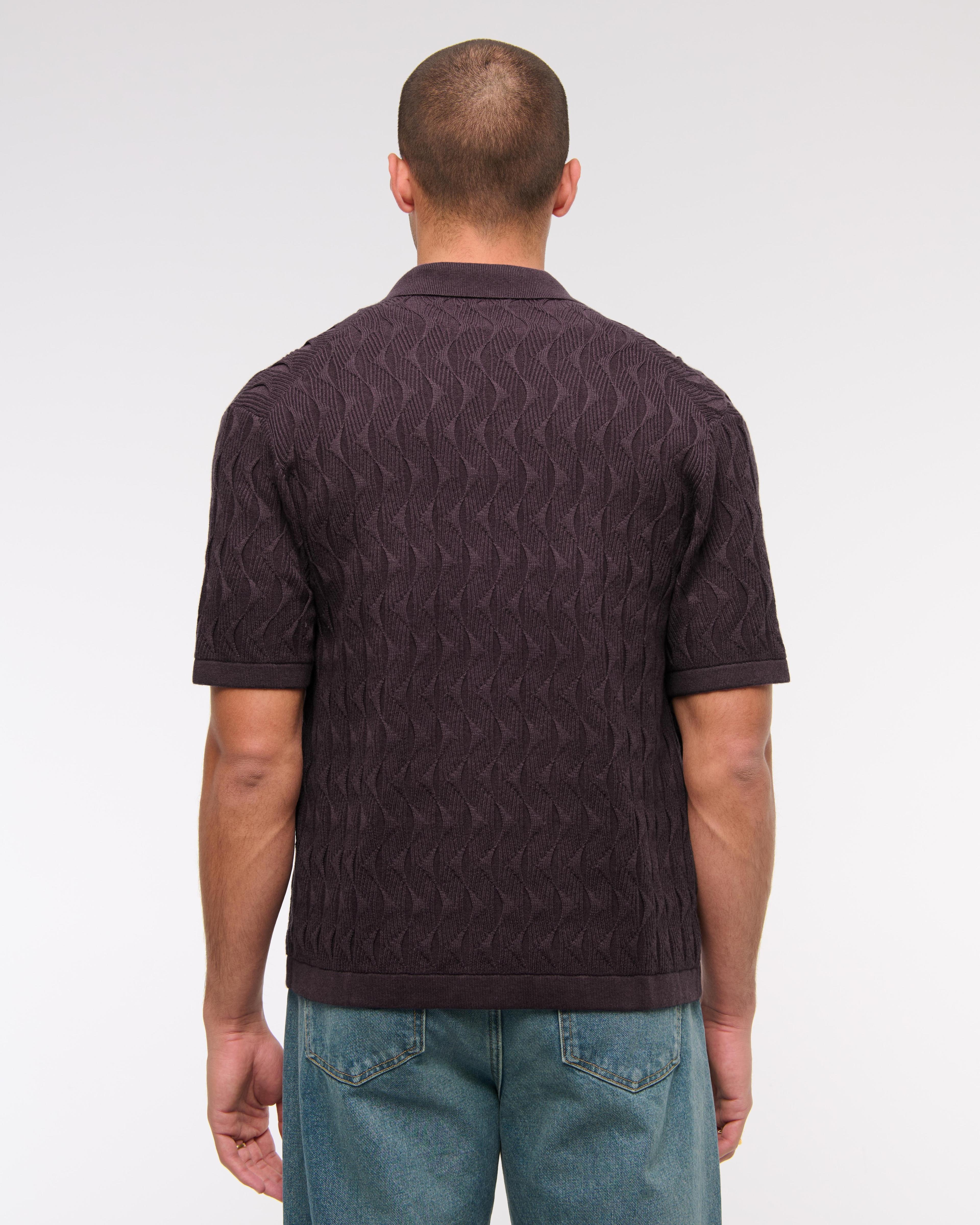 Geometric Stitch Button-Through Sweater Polo Product Image