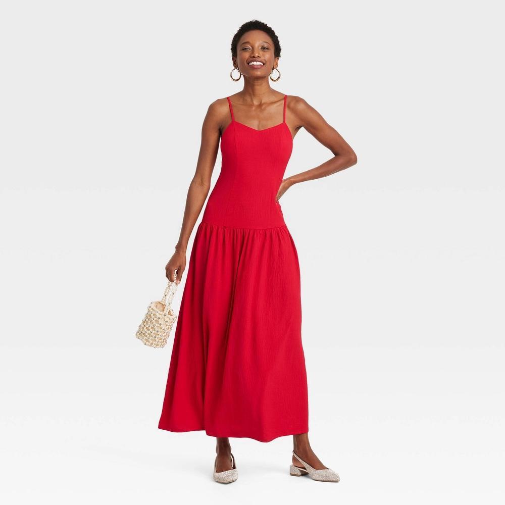 Womens Maxi Drop Waist Dress - A New Day Red XS Product Image