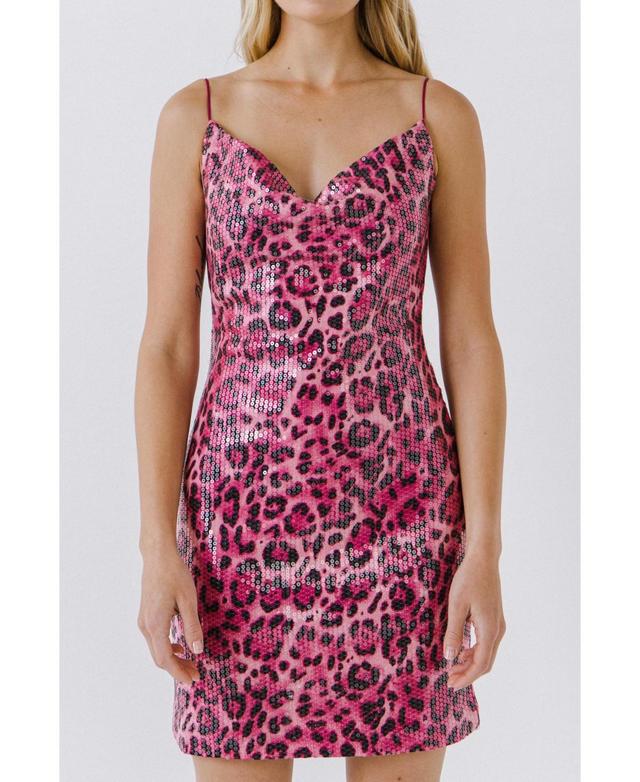 endless rose Womens Leopard Sequin Mini Dress Product Image