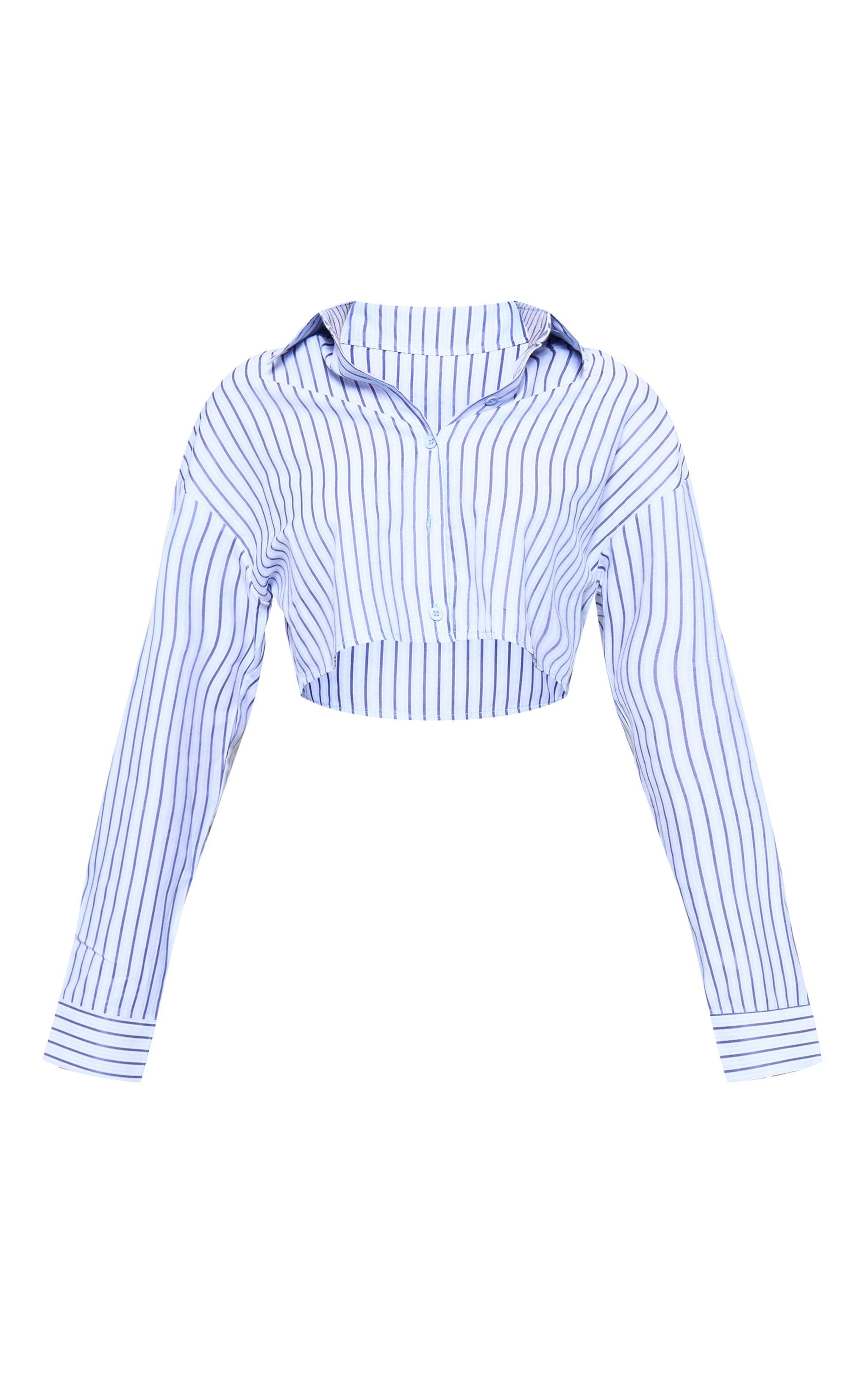 Blue Cropped Striped Shirt Product Image