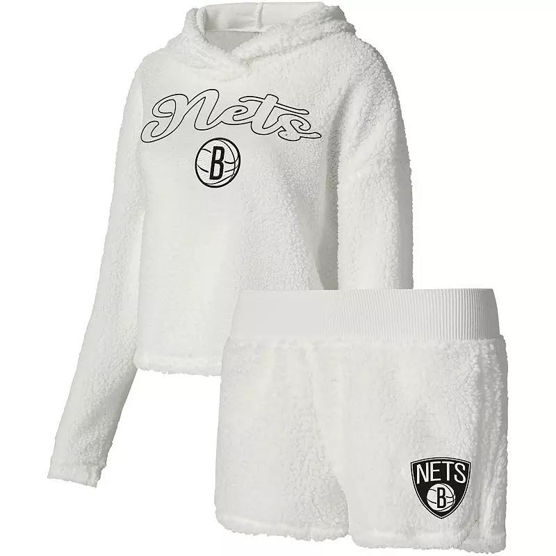 Womens College Concepts Cream Brooklyn Nets Fluffy Long Sleeve Hoodie T-Shirt & Shorts Sleep Set Product Image