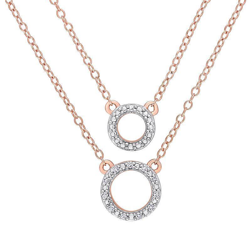 Stella Grace 18k Gold Over Sterling Silver Diamond Accent 2-Circle Layered Necklace, Womens 18k Rose Gold Plated Product Image