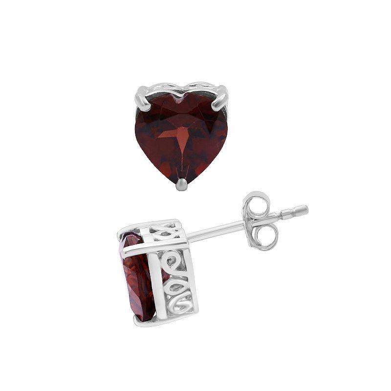 Jewelexcess Sterling Silver Garnet Heart Stud Earrings, Womens Product Image