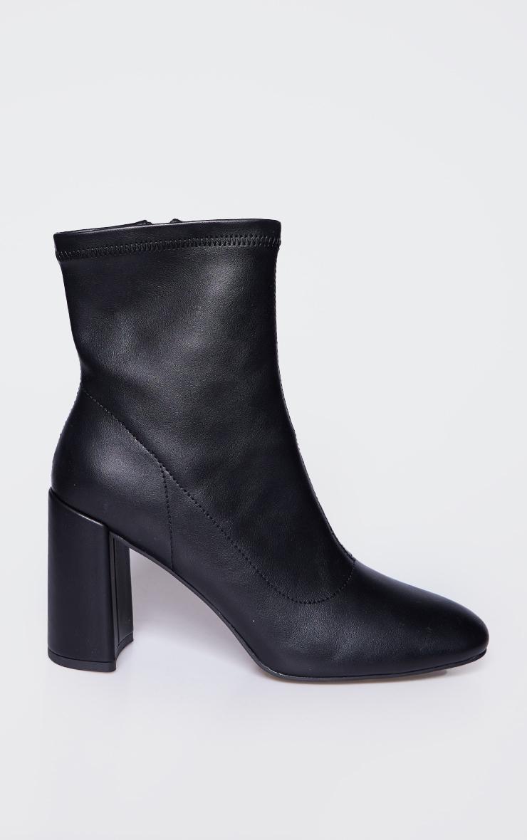 Black PU Round Toe Heeled Ankle Sock Boots Product Image