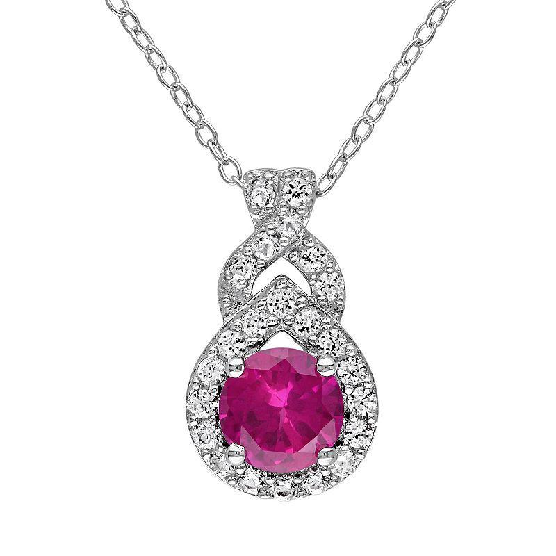 Stella Grace Lab-Created Ruby & Lab-Created White Sapphire Sterling Silver Twist Pendant Necklace, Womens Red Product Image