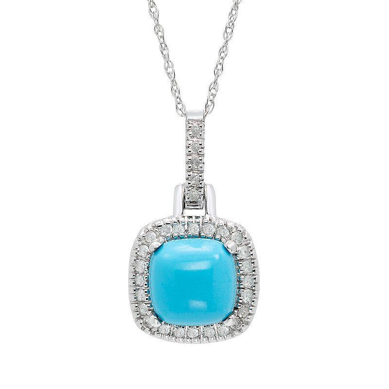 Simulated Turquoise & 1/8 Carat T.W. Diamond 10k Gold Halo Pendant Necklace, Womens Blue Product Image