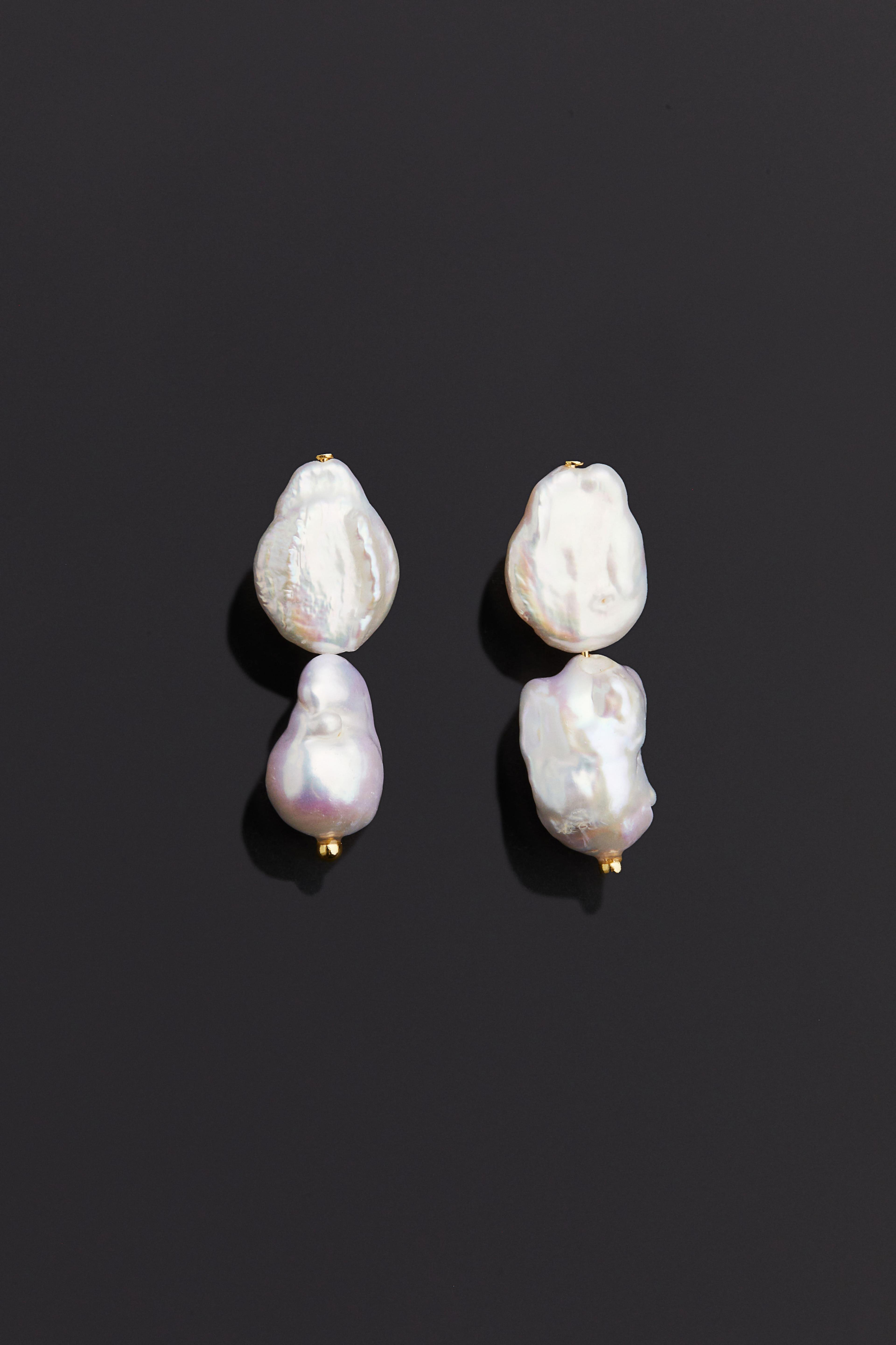 Gold-plated Pearl Pendant Earrings Product Image