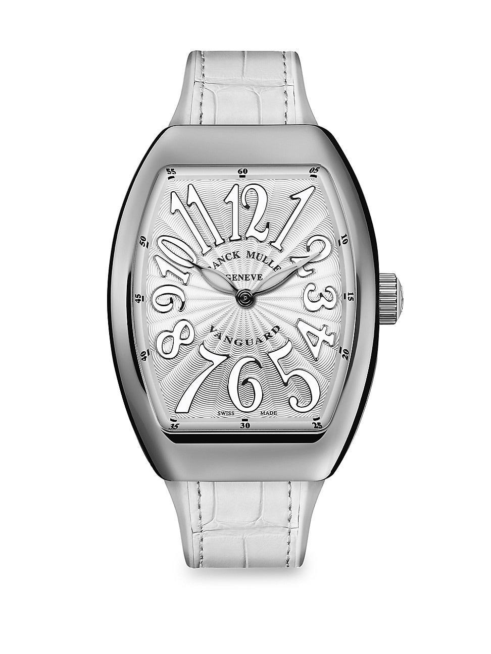 Womens Lady Vanguard Stainless Steel & Croc-Embossed Leather Strap Watch Product Image