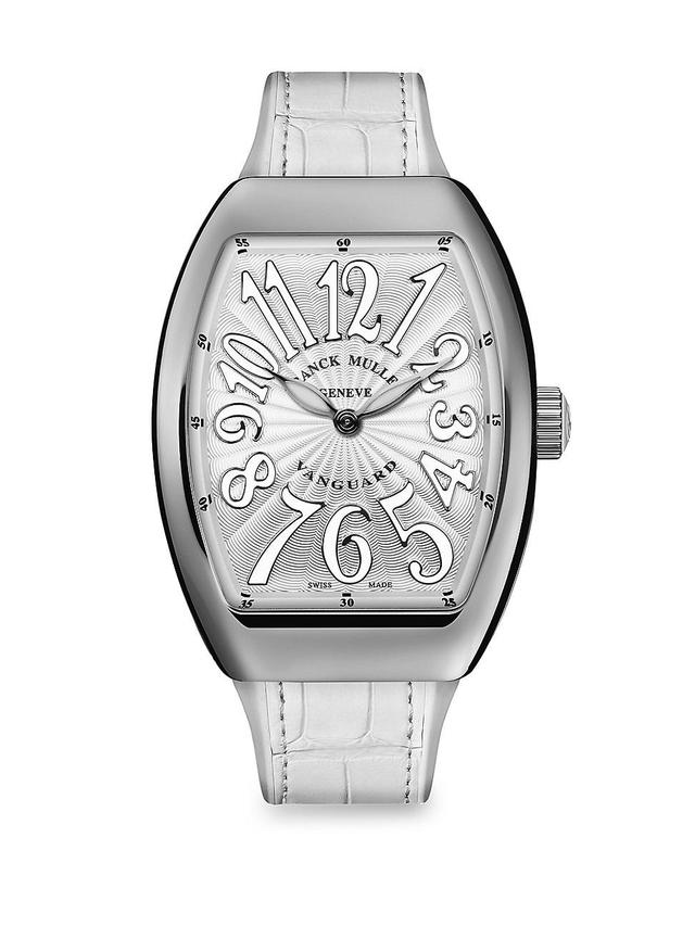 Womens Lady Vanguard Stainless Steel & Croc-Embossed Leather Strap Watch Product Image