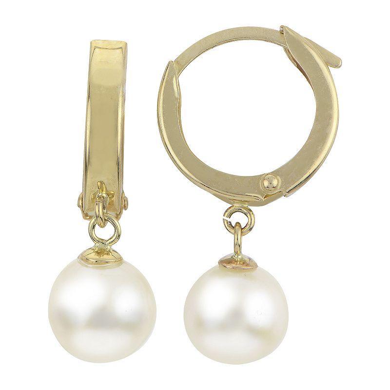 PearLustre by Imperial 14Kt Gold Freshwater Cultured Pearl Hoop Drop Earrings, Womens, 14k Gold Product Image