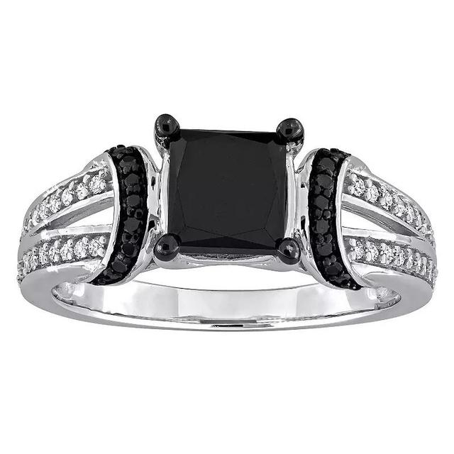 Stella Grace 14k White Gold 2 1/4 Carat T.W. Black & White Diamond Split Shank Engagement Ring, Womens Product Image