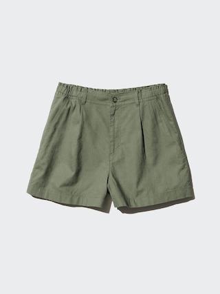 Womens Linen Cotton Shorts Olive XL UNIQLO US Product Image