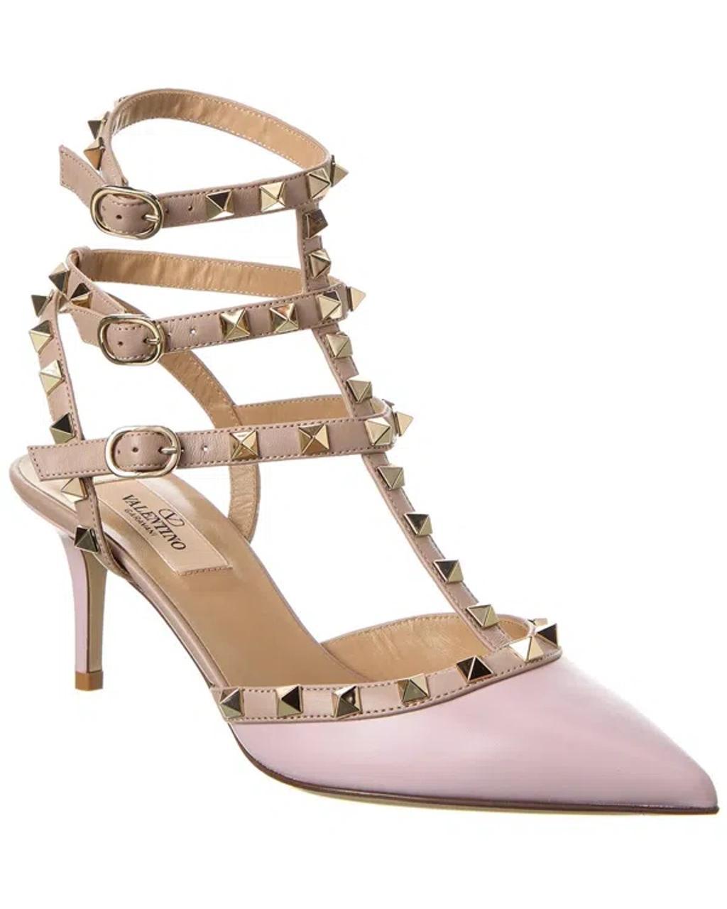 Rockstud Caged 65 Leather Ankle Strap Pump In Pink Product Image