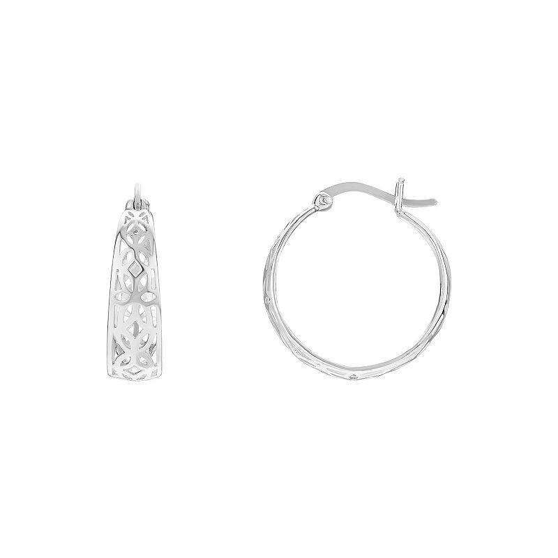 PRIMROSE Sterling Silver Openwork Flower Hoop Earrings, Womens, Grey Product Image