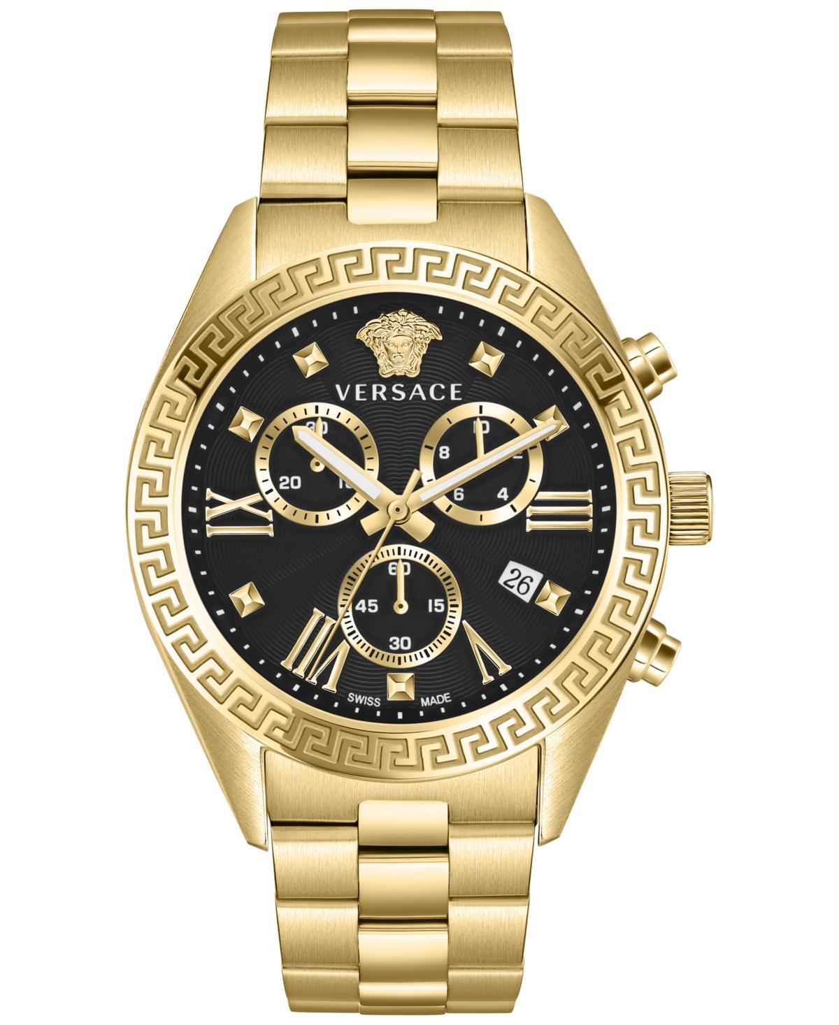 Womens Greca Chrono Goldtone Stainless Steel & Leather Watch Product Image