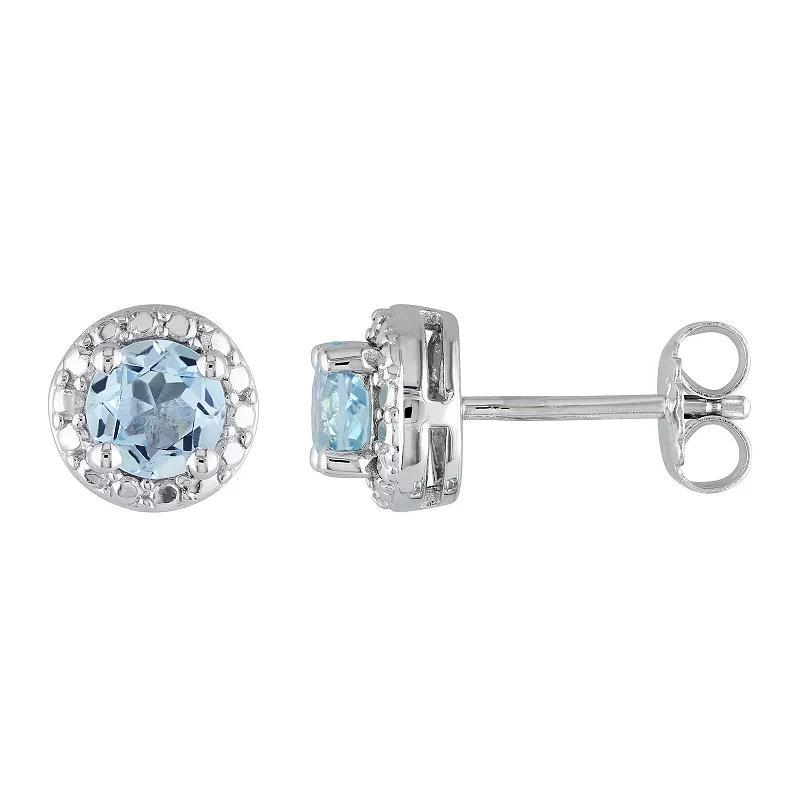 Stella Grace Sterling Silver Sky Blue Topaz Halo Stud Earrings, Womens Product Image