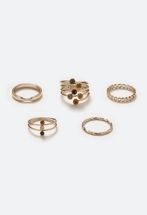 Gaia Delicate Glass Stones Wraparound Mixed Rings Pack Product Image