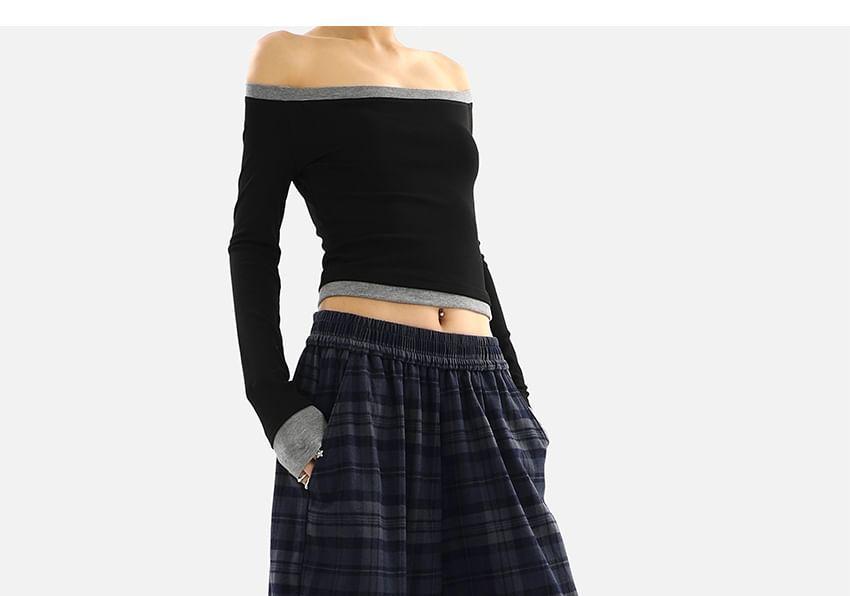 Elastic Waist Plaid Wide Leg Pants Product Image