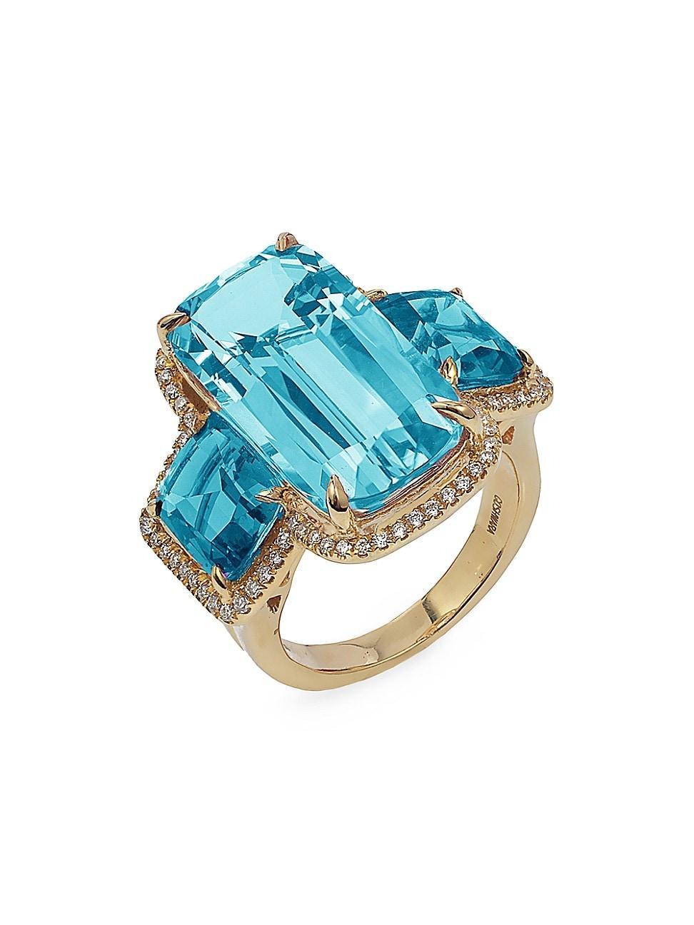 Womens Gossip 18K Yellow Gold, Blue Topaz & 0.33 TCW Diamonds Ring Product Image