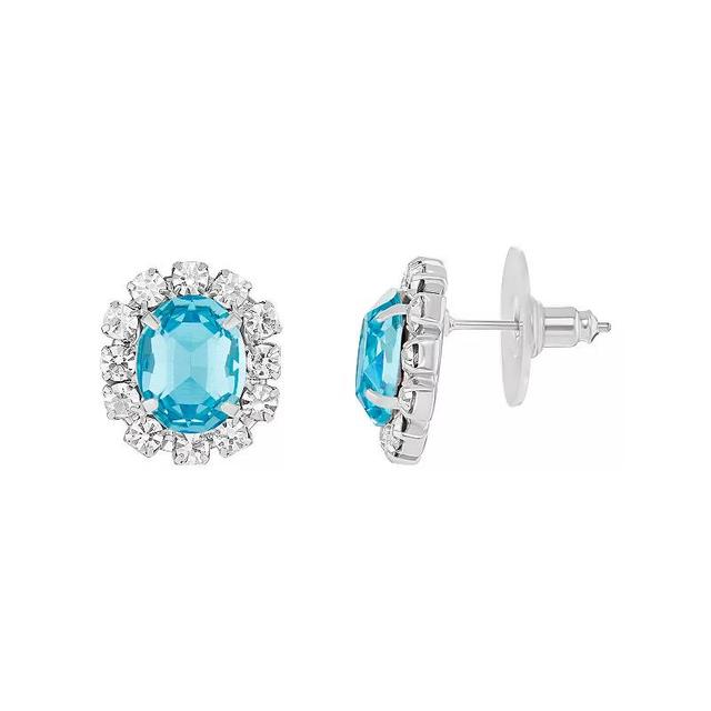 Emberly Glass Stone Frame Stud Earrings, Womens, Silver Tone Aqua Product Image