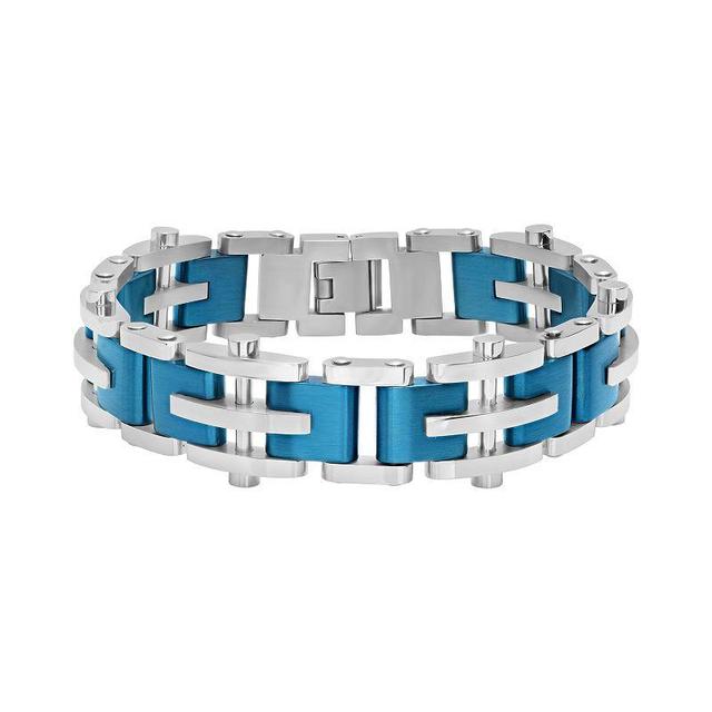 Mens Stainless Steel Two-Tone Bracelet Blue Tone Product Image