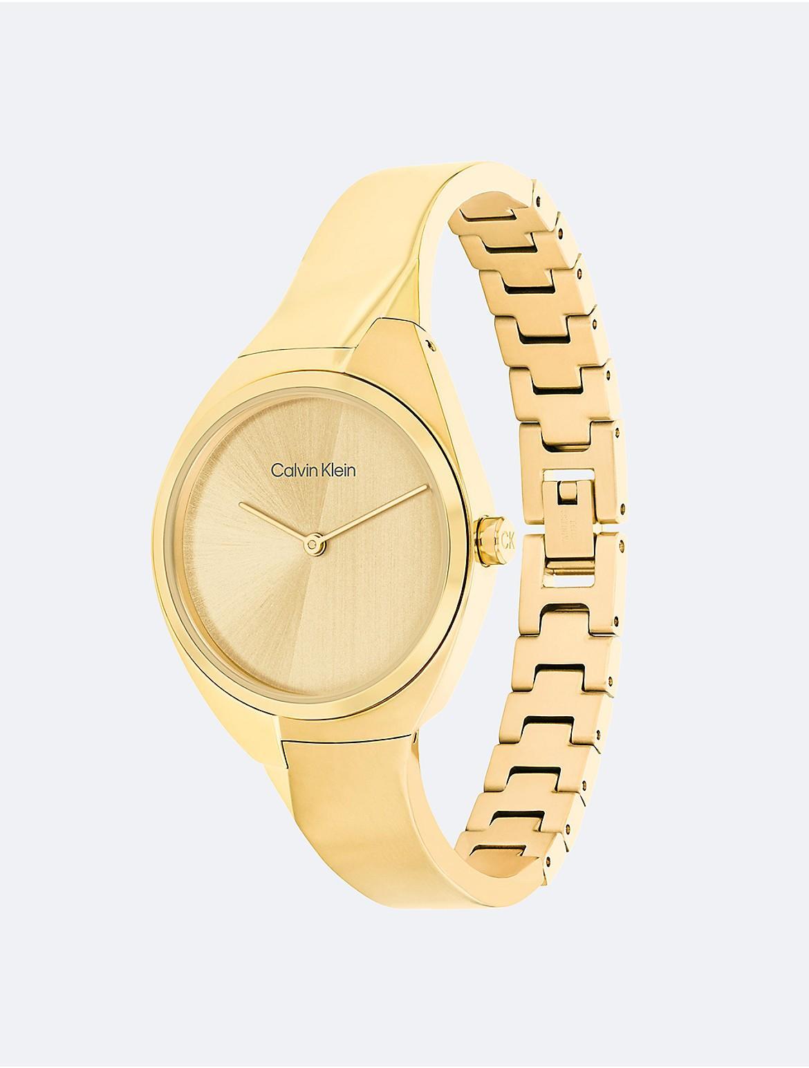 Calvin Klein Womens 2-Hand Gold-Tone Stainless Steel Bangle Bracelet Watch 30mm - Gold Product Image