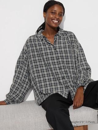 Womens Soft Lawn Gathered Blouse Checked Dark Gray 2XS UNIQLO US Product Image