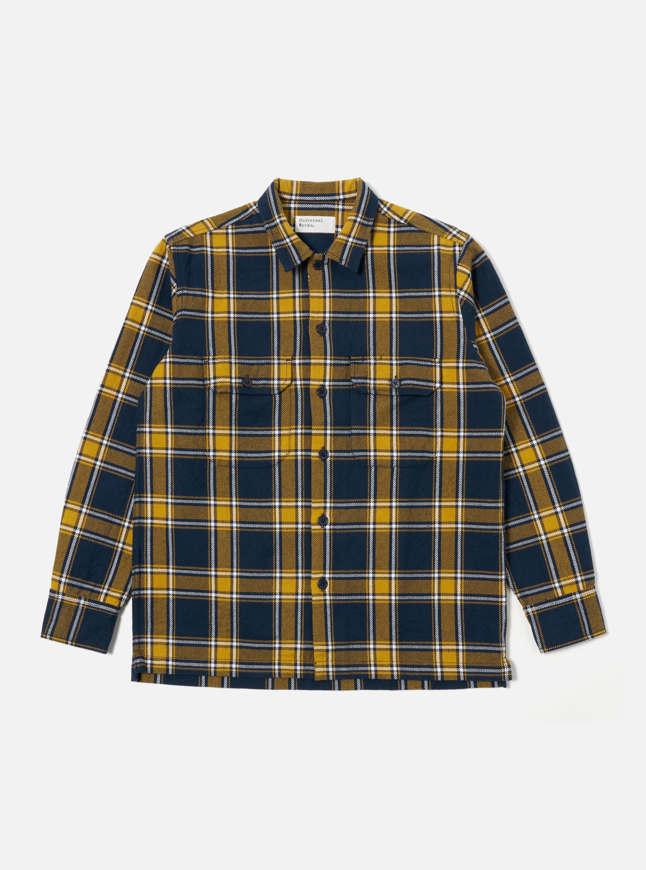 Universal Works L/S Utility Shirt in Yellow/Navy Twill Check Tartan Product Image