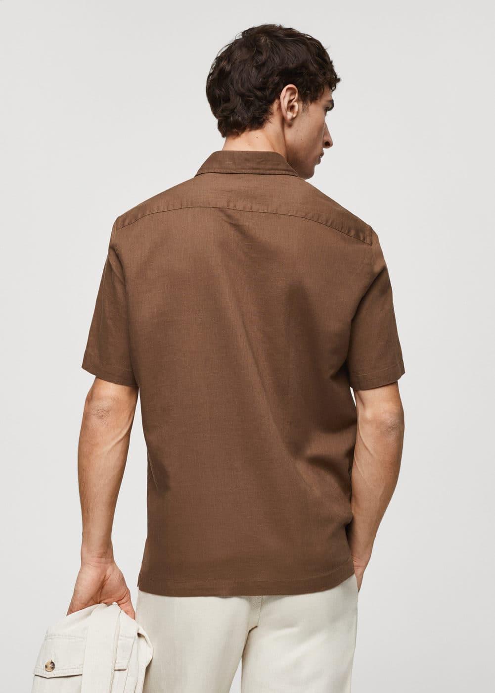 Mango Mens Regular-Fit Linen Short-Sleeved Shirt Product Image