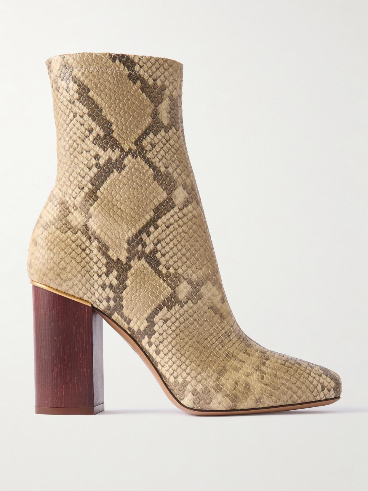 Ambre Snake-effect Leather Ankle Boots In Beige Product Image