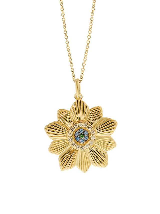 Womens Eye Love 18K Yellow Gold, Diamond & Tsavorite Flower Pendant Necklace Product Image