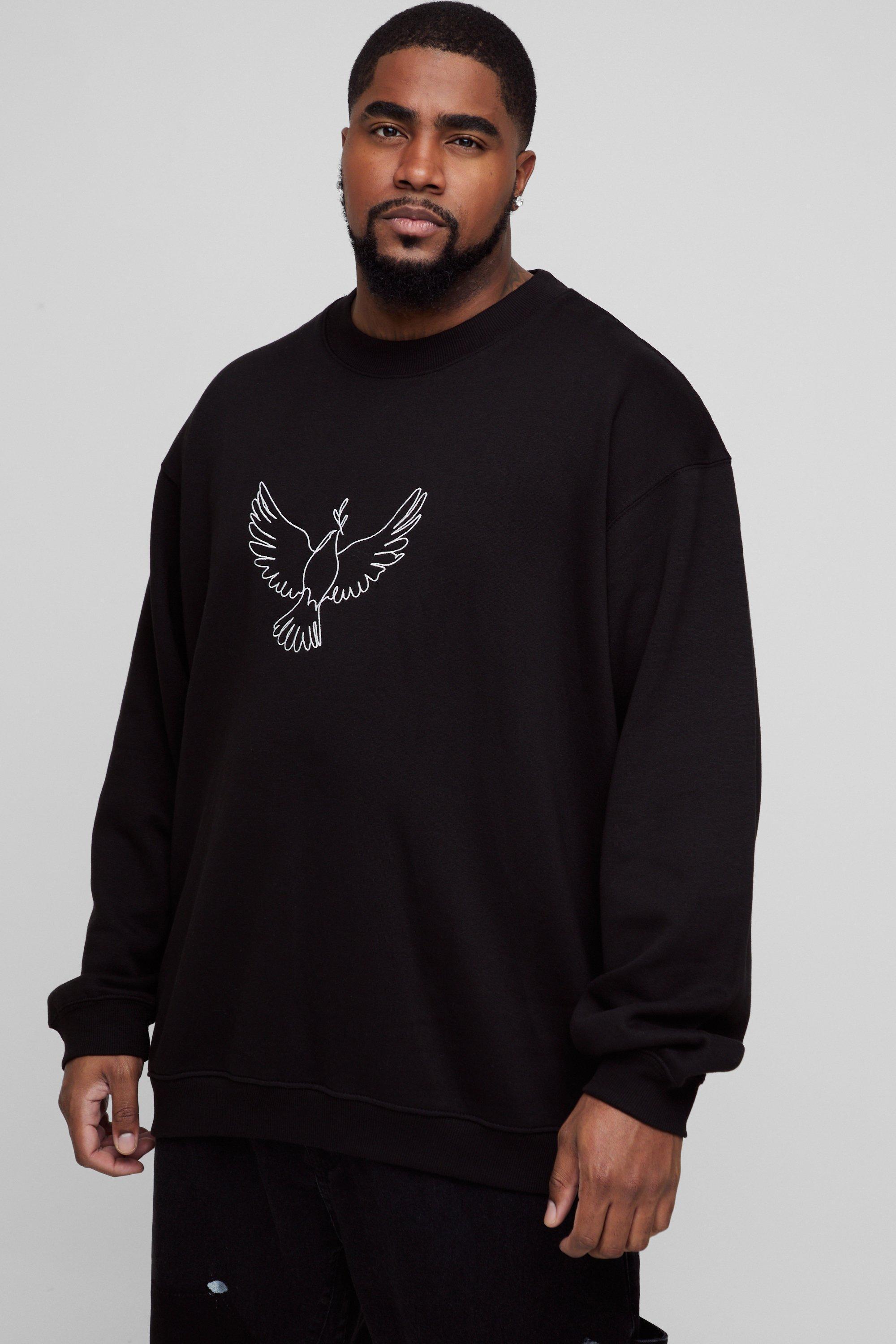 Plus Embroidered Dove Extended Neck Sweatshirt | boohooMAN USA product image