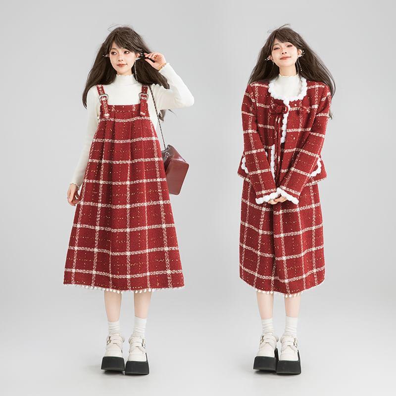 Sleeveless Plaid Midi A-Line Dress Product Image