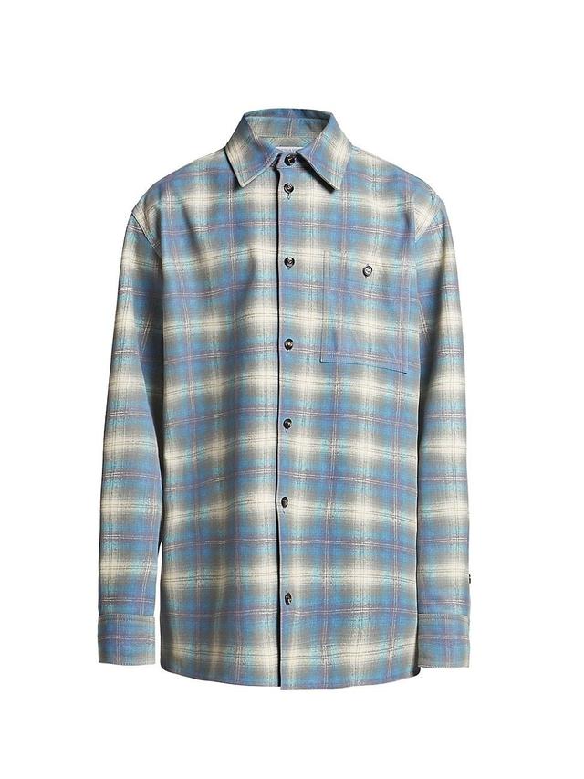 Bottega Veneta Plaid Flannel Print Leather Shirt Jacket Product Image