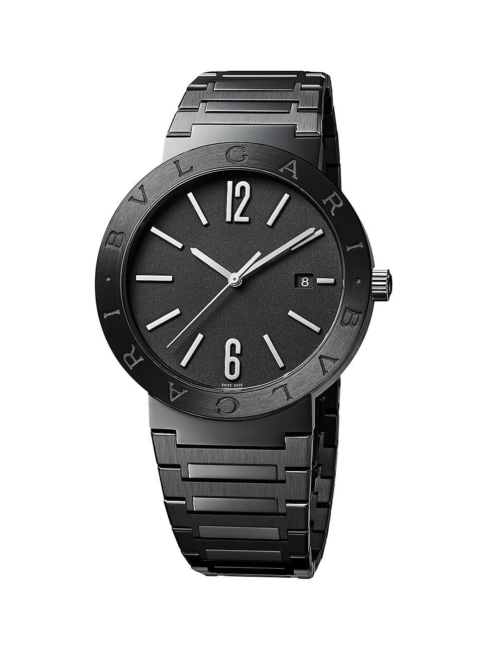 Mens BVLGARI BVLGARI Black Stainless Steel Bracelet Watch/41MM Product Image