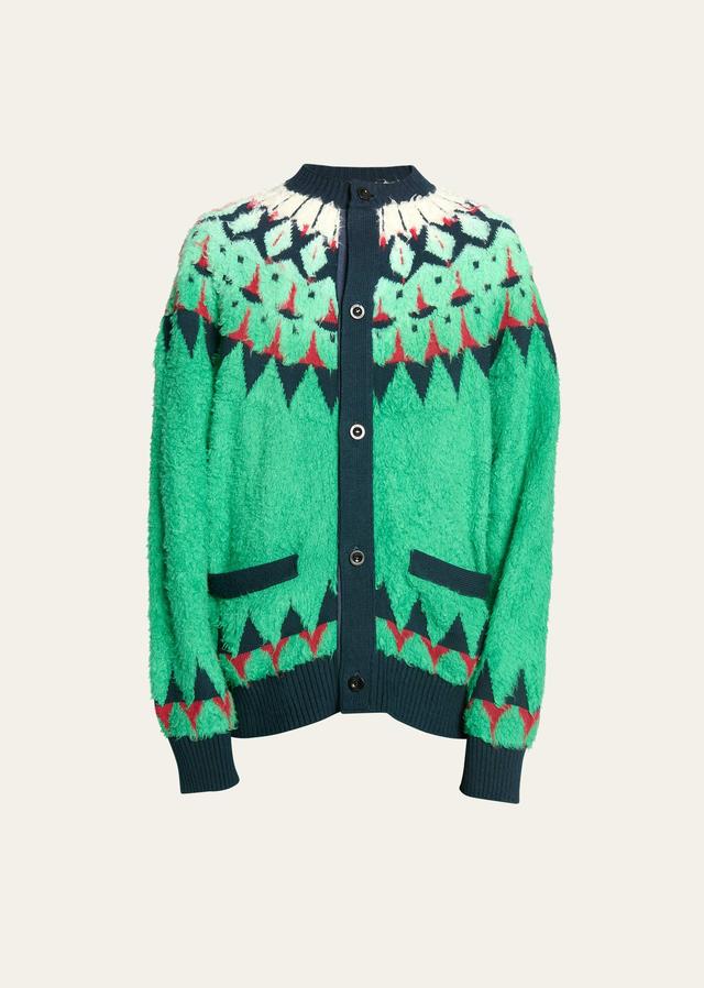 Mens Fair Isle Shaggy Oversized Cardigan Product Image