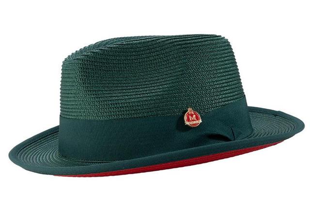 Emerald Green Wide Brim Braided Pinch Fedora Hat with Red Bottom Product Image