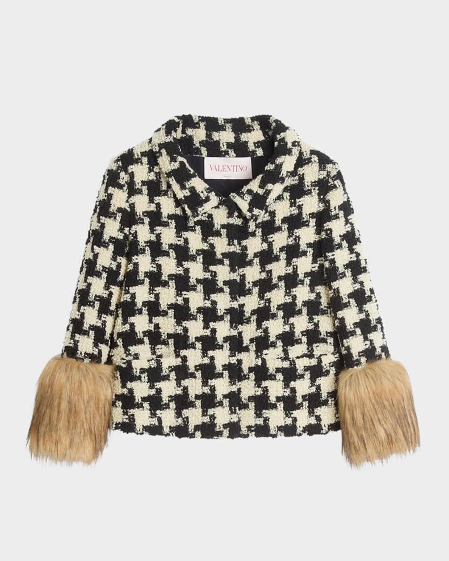 Faux-Fur Macro Houndstooth Tweed Jacket Product Image