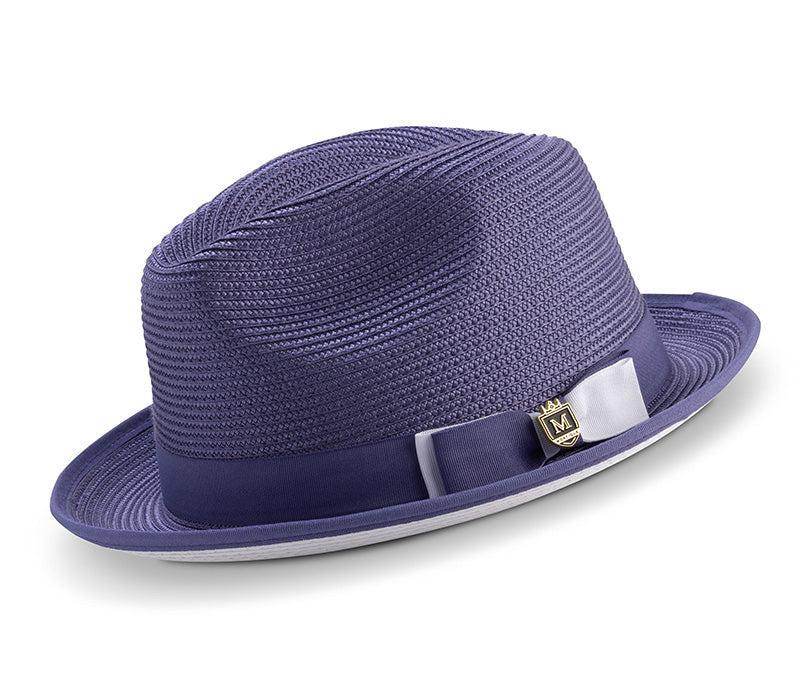 Two Tone Ribbon Stingy Brim Pinch Braided Fedora - Purple with White Bottom Product Image