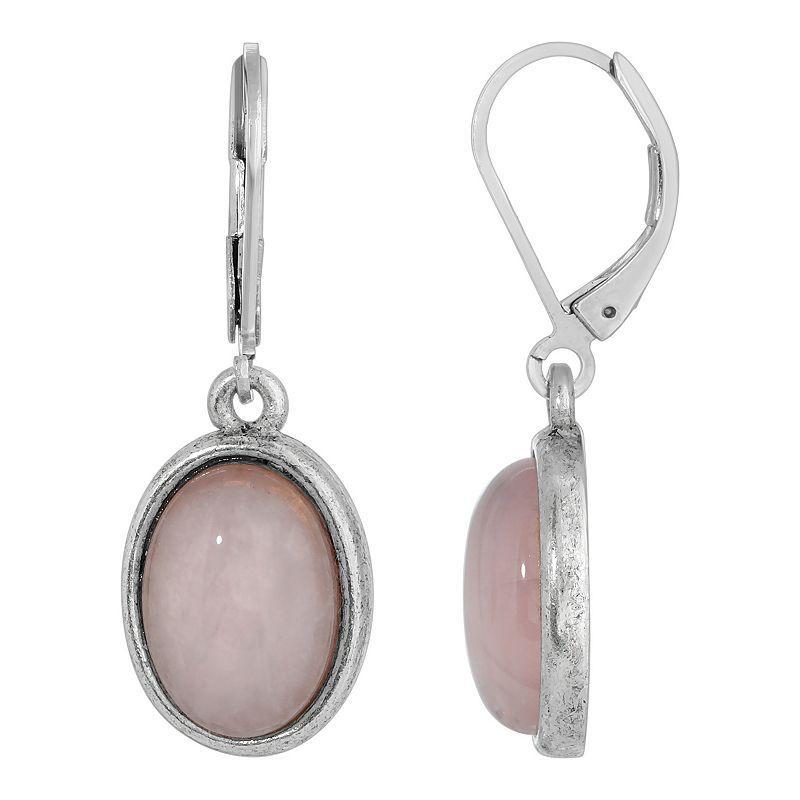 1928 Silver Tone Stone Oval Drop Earrings, Womens, Pink Product Image