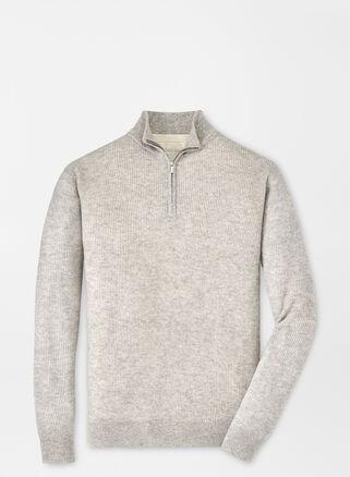 Peter Millar Mens Harbour Cashmere Linen Quarter Zip | Color: British Grey | Size: S Product Image