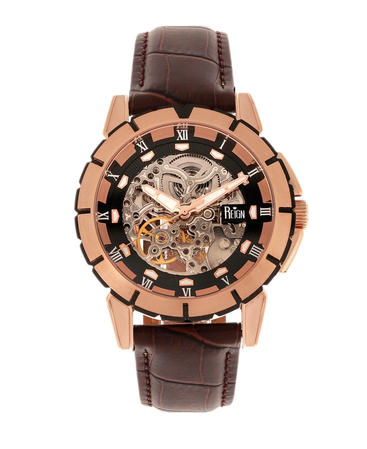 Reign Philippe Automatic Rose Gold Case, Black Dial, Genuine Brown Leather Watch 41mm Product Image