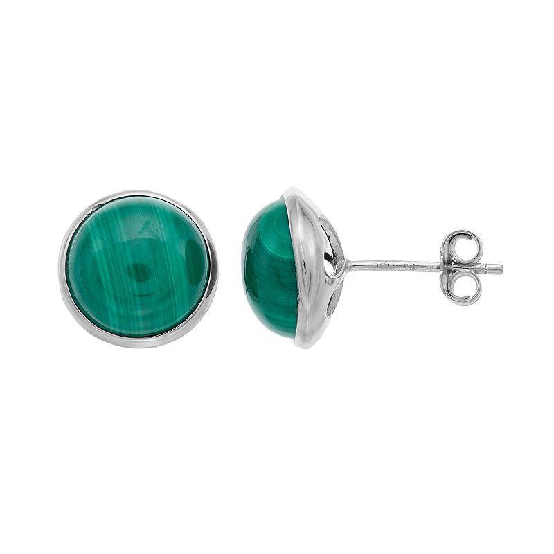 Sterling Silver Malachite Button Stud Earrings, Womens, Green Product Image